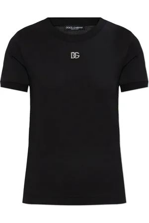 Dolce & Gabbana Tops, Dames, Zwart, 2Xs, Katoen, T-shirt met glinsterend logo