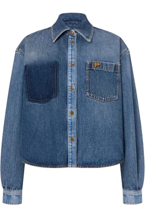 Serafini Blouses & Shirts, Dames, Blauw, S, Denim, Patchwork Denim Shirt