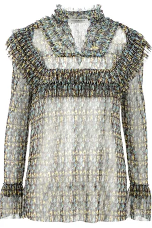 Serafini Blouses & Shirts, Dames, Groen, M, Frilled V-Neck Shirt