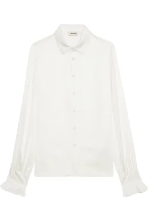 Zadig & Voltaire Blouses & Shirts, Dames, Wit, L, Satijn, Satijnen Japans overhemd met geborduurde vleugels