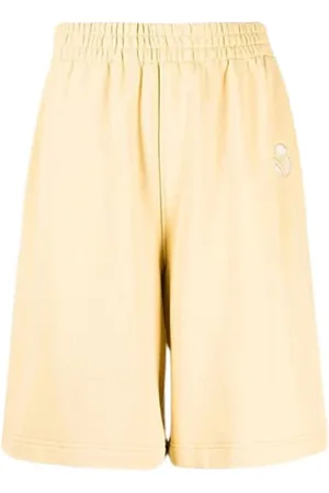 Isabel Marant Korte broeken, Heren, Geel, S, Katoen, Logo Geborduurde Short met Rechte Zakken