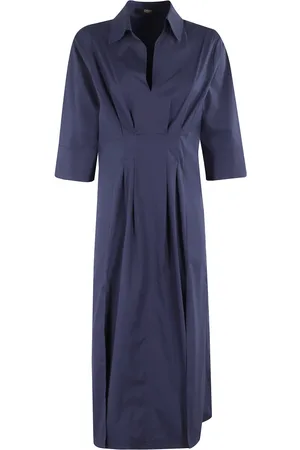 SEVENTY BY SERGIO TEGON Kleedjes, Dames, Blauw, XS, Katoen, Blauwe Poplin Katoen Stretch Jurk