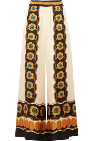 La DoubleJ Broeken, Dames, Veelkleurig, M, Flared Silk Palazzo Pants