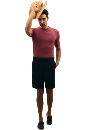 Boglioli Korte broeken, Heren, Blauw, L, Linnen, Geplooide linnen shorts