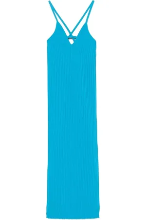 Iceberg Kleedjes, Dames, Blauw, M, Turquoise Halterjurk met Logo Plaque