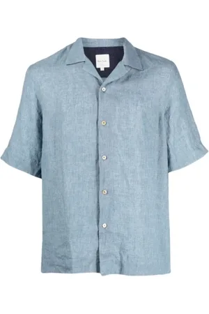 Paul Smith Overhemden, Heren, Blauw, S, Linnen, Poederblauwe Linnen Short Sleeve Shirt