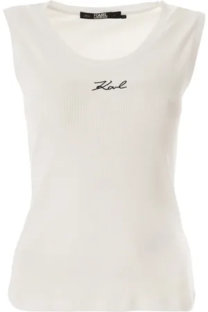 Karl Lagerfeld Tops, Dames, Wit, L, Katoen, Rib Tank Top