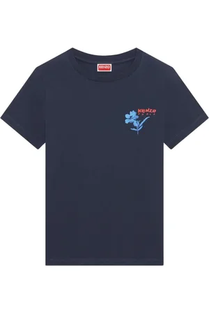 Kenzo Tops, Dames, Blauw, M, Katoen, T-shirt met getekende bloemen