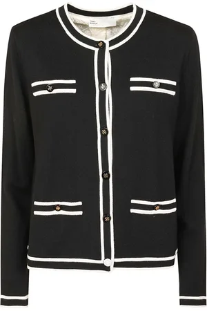 Tory Burch Truien, Dames, Zwart, M, Wol, Cream Lana Cardigan