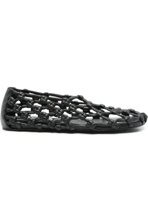 Jil Sander Schoenen, Dames, Zwart, 37 EU, Leer, Geweven Ballerina Flat