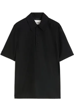 Jil Sander Tops, Heren, Zwart, M, Wol, Zwart poloshirt met knoopsluiting aan de voorkant