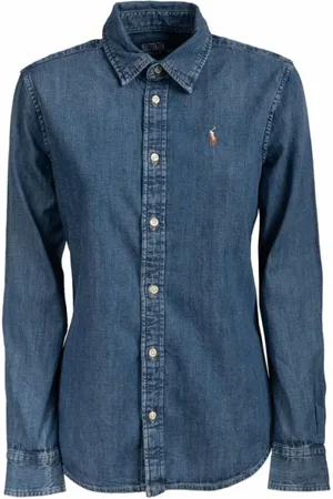 Ralph Lauren Blouses & Shirts, Dames, Blauw, 2Xs, Katoen, Button-down overhemd met lange mouwen