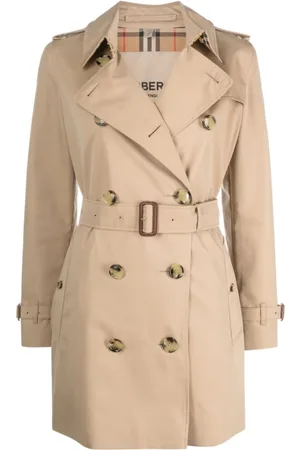 Burberry Mantels, Dames, , S, Katoen, Katoenen Gabardine Dubbelrijige Jas