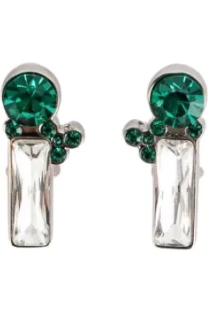 Jil Sander Accessoires, Dames, Groen, ONE Size, Kristallen Messing Stud Oorbellen