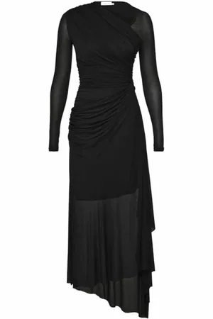 ZIMMERMANN Kleedjes, Dames, Zwart, M, Gezamelde Midi Jurk met Asymmetrische Halslijn