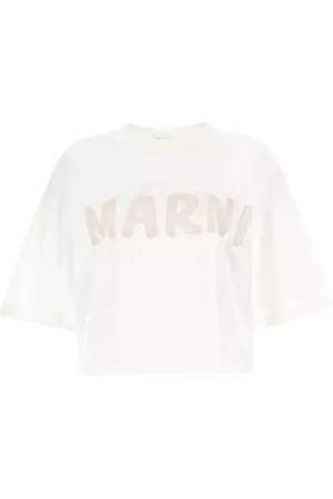Marni Tops, Dames, Wit, 3Xs, Katoen, Witte Katoenen Ronde Hals Top