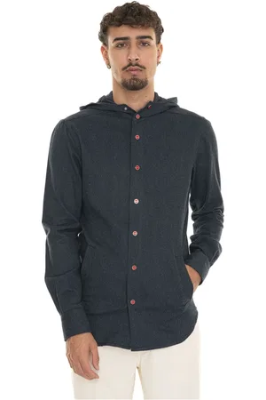 Kiton Jassen, Heren, Blauw, 2Xl, Katoen, Hooded Shirt met Drukknoopsluiting