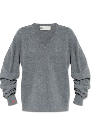 Tory Burch Truien, Dames, Grijs, M, Wol, Wollen trui met V-hals