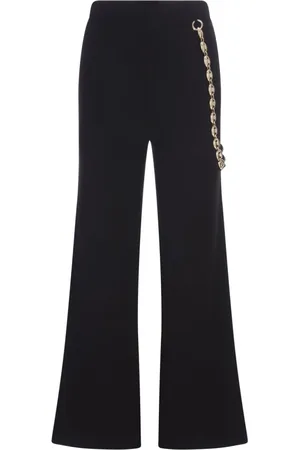 Paco rabanne Broeken, Dames, Zwart, S, Wol, Zwarte Wijde Broek met Goudkleurige Kettingriem