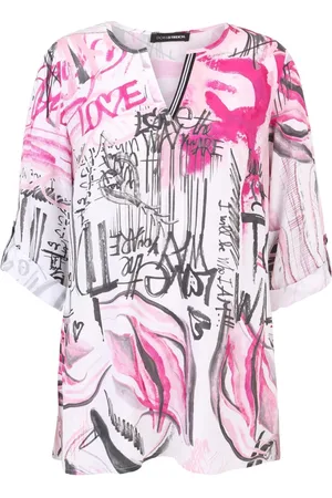 DORIS S Blouses & Shirts, Dames, Veelkleurig, L, Pastel Graffiti Print Blouse