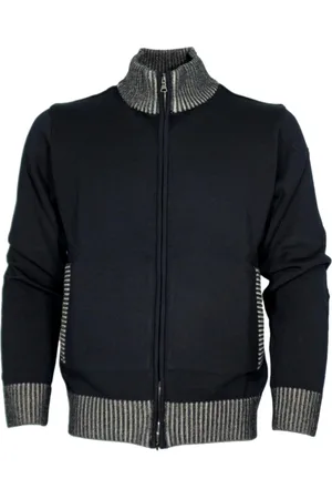 Paul & Shark Truien, Heren, Zwart, M, Wol, High Neck Zip Sweater Zwart