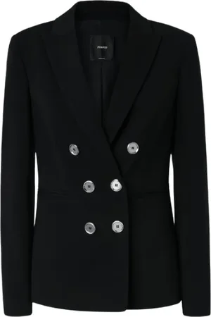 Pinko Jassen, Dames, Zwart, XS, Leer, Double-Breasted Blazer Jacket