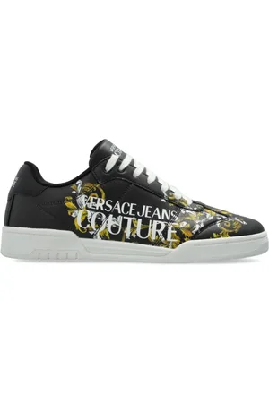 VERSACE Schoenen, Heren, Zwart, 42 EU, Zwarte Veterschoenen Platte Rubberen Zool