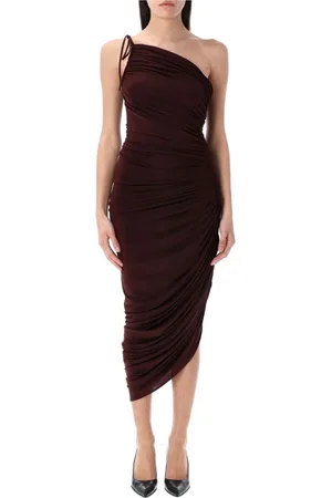 MAGDA BUTRYM Kleedjes, Dames, Bruin, S, Bordeaux Asymmetrische Gedrapeerde Midi Jurk