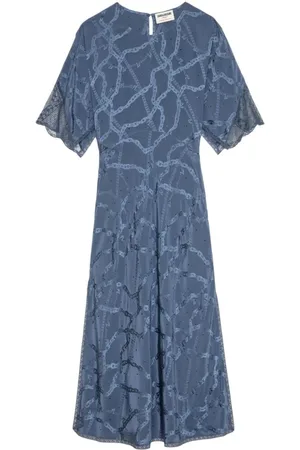 Zadig & Voltaire Kleedjes, Dames, Blauw, M, Marineblauwe Jurk met Strass-ketting