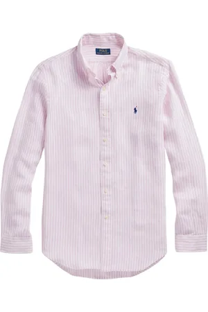 Ralph Lauren Overhemden, Heren, Roze, XL, Linnen, Lange mouw sportshirt roze/wit