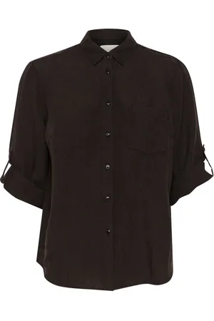 Part Two Blouses & Shirts, Dames, Bruin, L, Linnen, Zwart Linnen Overhemd met Zak