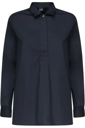 FAY Blouses & Shirts, Dames, Blauw, M, Katoen, Blauw Katoen Muslin Zeil Kraag Shirt