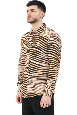 Roberto Cavalli Overhemden, Heren, Veelkleurig, M, Dierenprint overhemd met lange mouwen