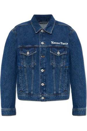 Kenzo Jassen, Dames, Blauw, S, Denim, Denim jack met boomschors borduursel