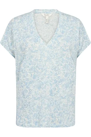 Part Two Tops, Dames, Blauw, L, Rose Print V-Neck T-Shirt