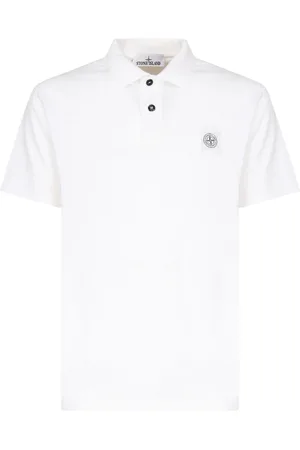 Stone Island Tops, Heren, Wit, M, Katoen, Polo Shirt met Logo Patch