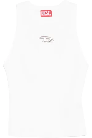 Diesel Tops, Dames, Wit, M, Geribbelde tanktop met Oval D-detail