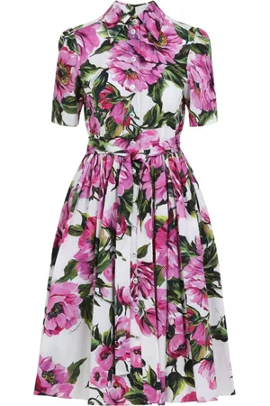 Dolce & Gabbana Kleedjes, Dames, Veelkleurig, L, Katoen, Peonie Fuxia Jurk