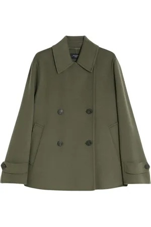 Max Mara Mantels, Dames, Groen, L, Wol, Korte dubbelrijige wollen jas