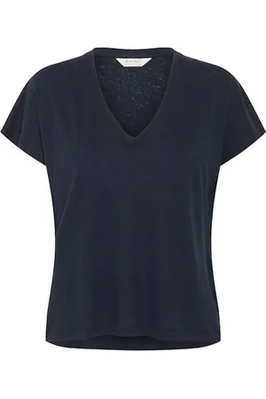 Part Two Tops, Dames, Zwart, S, Katoen, V-Neck Tee After Midnight