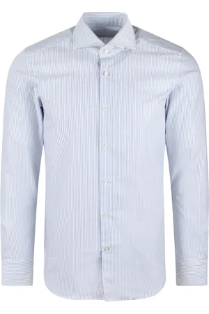 Brian Dales Overhemden, Heren, Blauw, L, Katoen, Gestreept katoenen overhemd met Franse kraag