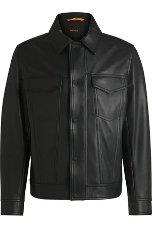 HUGO BOSS Jassen, Heren, Zwart, L, Leer, Leren Jas