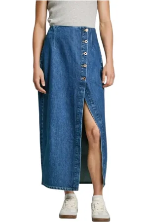Pepe Jeans Rokken, Dames, Blauw, L, Elegante Midi Rok met Split