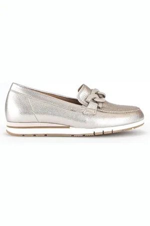 Gabor Schoenen, Dames, Geel, 40 EU, Gouden metallic leren ballerina flats