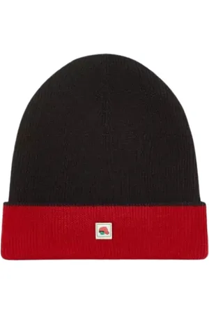 Kenzo Accessoires, Dames, Zwart, ONE Size, Wol, Klassieke marineblauwe beanie met rode logo patch