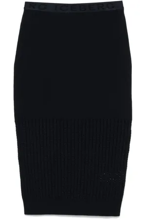 Iceberg Rokken, Dames, Blauw, S, Blauwe Kokerrok met Logo Tailleband