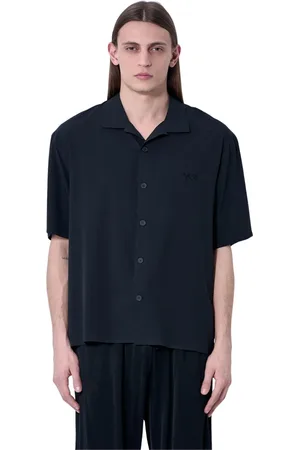 Y-3 Overhemden, Heren, Zwart, L, Logo Motif Camp Kraag Shirt