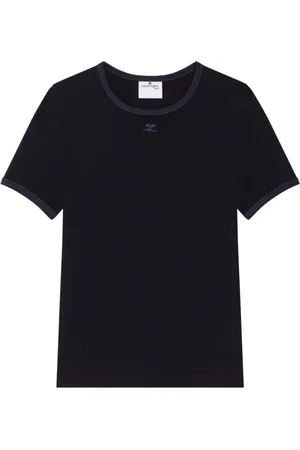 Courrèges Tops, Dames, Zwart, S, Katoen, Navy & Katoenen T-shirt