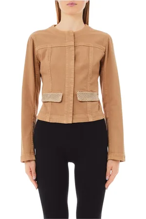Liu Jo Jassen, Dames, Bruin, L, Stijlvolle Jas met Strass Details