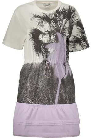 Kenzo Kleedjes, Dames, Veelkleurig, S, Katoen, Casual Jurk met Print en Zakken
